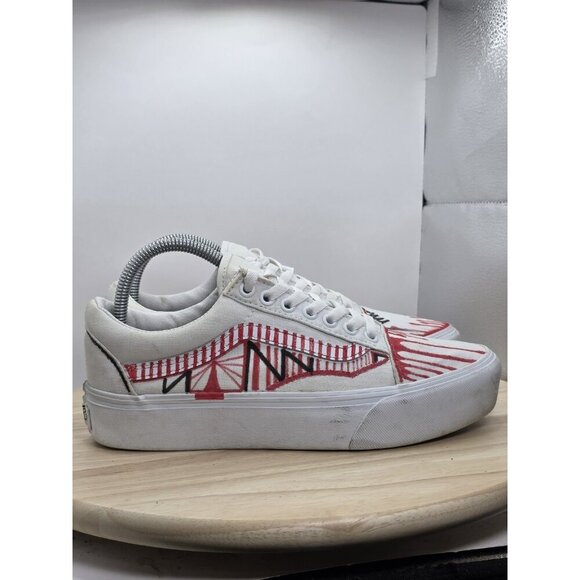 Vans Old Skool Skate Womens Size 9.5 White Canvas Skateboard Sneaker Customized - Picture 3 of 9